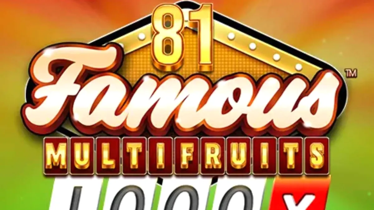 Tampilan visual mesin slot 81 Famous Multifruits 1000 dengan nuansa neon retro